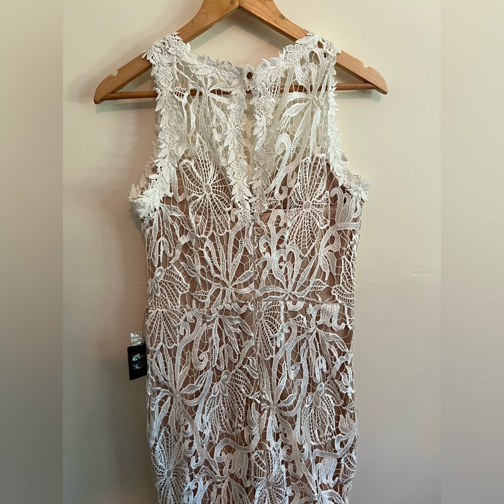 White Crochet Lace Mermaid Maxi Dress Large Boho Wedding Bridal Beach Gown - Picture 14 of 15